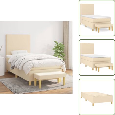 The Living Store Giroletto a Molle con Materasso Crema 90x190 cm in Tessuto - Materasso a molle