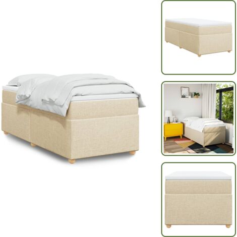 The Living Store Giroletto a Molle con Materasso Crema 90x200 cm inTessuto - Materasso a molle insacchettate