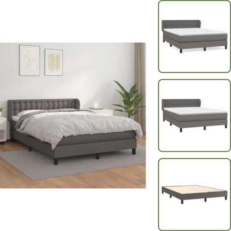 The Living Store Giroletto a Molle con Materasso Grigio 140x190 cm in Similpelle - Materasso a molle