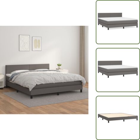 The Living Store Giroletto a Molle con Materasso Grigio 160x200 cm in Similpelle - Materasso a molle