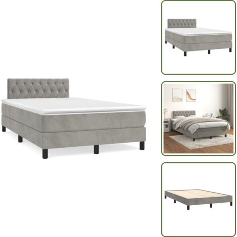 The Living Store Giroletto a Molle con Materasso Grigio Chiaro 120x190cm Velluto - Materasso a molle