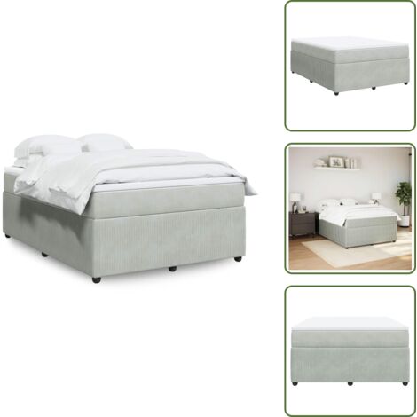 The Living Store Giroletto a Molle con Materasso Grigio Chiaro 160x200cm Velluto - Materasso a molle insacchettate