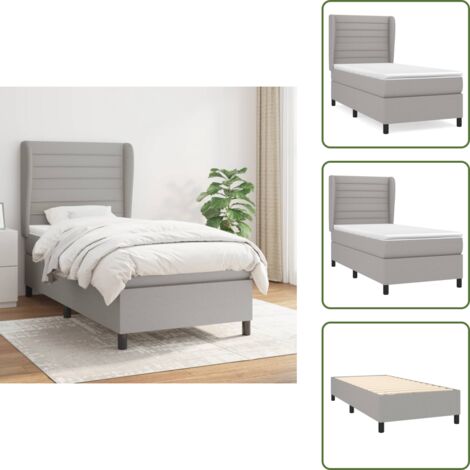 The Living Store Giroletto a Molle con Materasso Grigio Chiaro 80x200 cm Tessuto - Materasso a molle