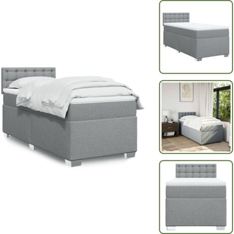 The Living Store Giroletto a Molle con Materasso Grigio Chiaro 80x200 cm Tessuto - Materasso a molle insacchettate