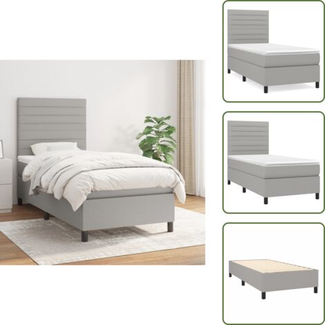 The Living Store Giroletto a Molle con Materasso Grigio Chiaro 90x200 cm Tessuto - Materasso a molle