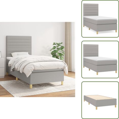 The Living Store Giroletto a Molle con Materasso Grigio Chiaro 90x200 cm Tessuto - Materasso a molle