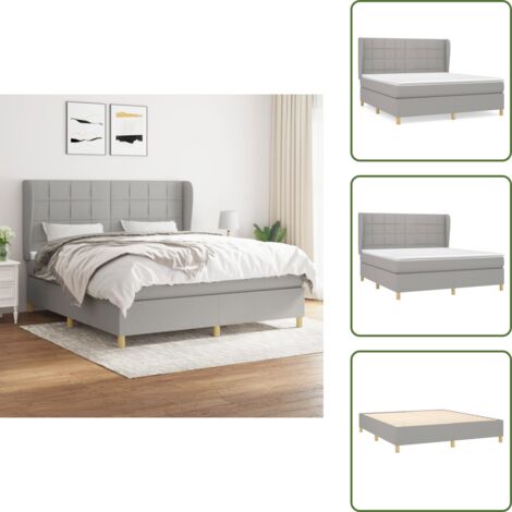 The Living Store Giroletto a Molle con Materasso Grigio Chiaro180x200 cm Tessuto - Materasso a molle