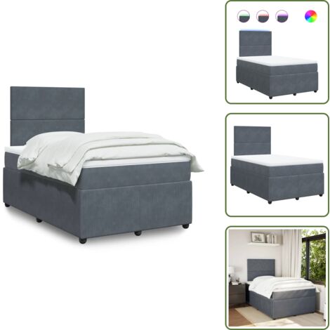 The Living Store Giroletto a Molle con Materasso Grigio Scuro 120x190 cm Velluto - Materasso a molle insacchettate