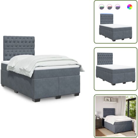 The Living Store Giroletto a Molle con Materasso Grigio Scuro 120x190 cm Velluto - Materasso a molle insacchettate