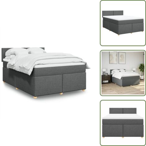 The Living Store Giroletto a Molle con Materasso Grigio Scuro 140x190 cm Tessuto - Materasso a molle insacchettate