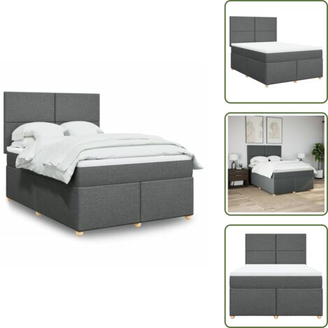 The Living Store Giroletto a Molle con Materasso Grigio Scuro 160x200 cm Tessuto - Materasso a molle insacchettate