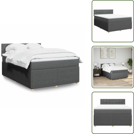 The Living Store Giroletto a Molle con Materasso Grigio Scuro 160x200 cm Tessuto - Materasso a molle insacchettate