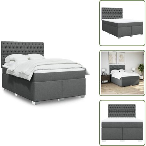 The Living Store Giroletto a Molle con Materasso Grigio Scuro 160x200 cm Tessuto - Materasso a molle insacchettate