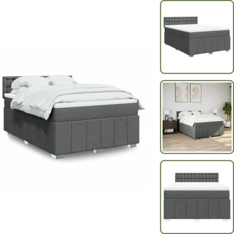 The Living Store Giroletto a Molle con Materasso Grigio Scuro 160x200 cm Tessuto - Materasso a molle insacchettate