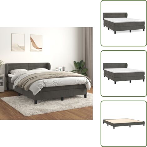 The Living Store Giroletto a Molle con Materasso Grigio Scuro 160x200 cm Velluto - Materasso a molle insacchettato