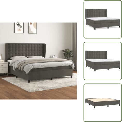 The Living Store Giroletto a Molle con Materasso Grigio Scuro 160x200 cm Velluto - Materasso a molle insacchettato