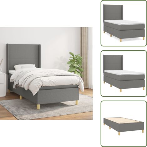 The Living Store Giroletto a Molle con Materasso Grigio Scuro 90x200 cm Tessuto - Materasso a molle