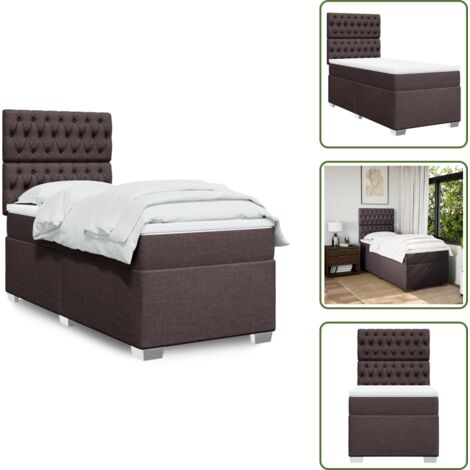 The Living Store Giroletto a Molle con Materasso Marrone Scuro 80x200 cm Tessuto - Materasso a molle insacchettate