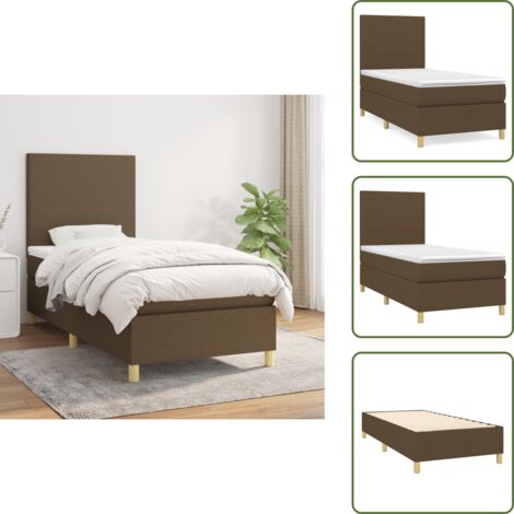 The Living Store Giroletto a Molle con Materasso Marrone Scuro 80x200 cm Tessuto - Materasso a molle insacchettato