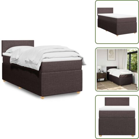The Living Store Giroletto a Molle con Materasso Marrone Scuro 90x200 cm Tessuto - Materasso a molle insacchettate