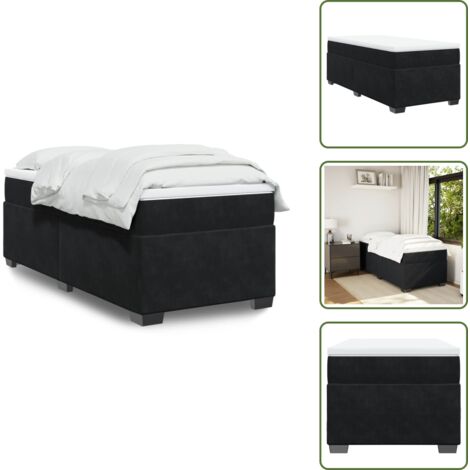 The Living Store Giroletto a Molle con Materasso Nero 100x200 cm in Velluto - Materasso a molle insacchettate