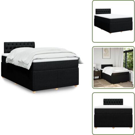 The Living Store Giroletto a Molle con Materasso Nero 120x190 cm in Tessuto - Materasso a molle insacchettate
