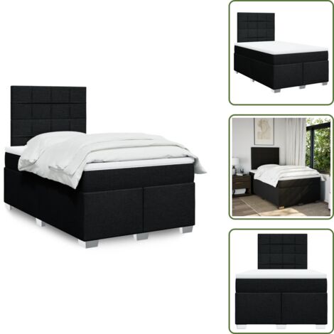 The Living Store Giroletto a Molle con Materasso Nero 120x190 cm in Tessuto - Materasso a molle insacchettate