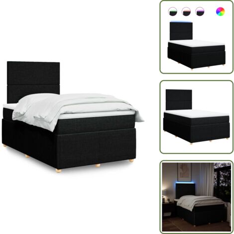 The Living Store Giroletto a Molle con Materasso Nero 120x190 cm in Tessuto - Materasso a molle insacchettate