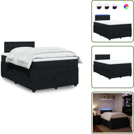 The Living Store Giroletto a Molle con Materasso Nero 120x190 cm in Velluto - Materasso a molle insacchettate