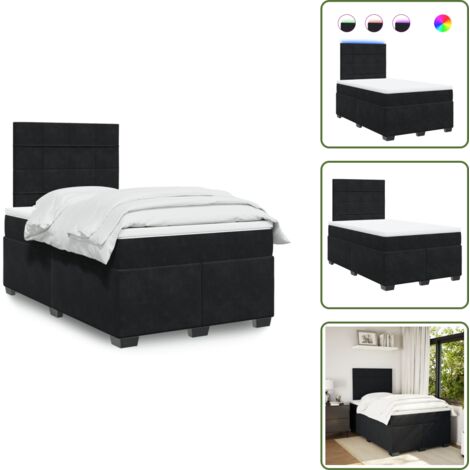 The Living Store Giroletto a Molle con Materasso Nero 120x190 cm in Velluto - Materasso a molle insacchettate