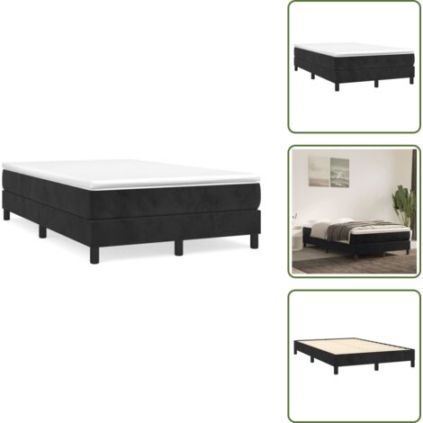 The Living Store Giroletto a Molle con Materasso Nero 120x190 cm in Velluto - Materasso a molle insacchettato