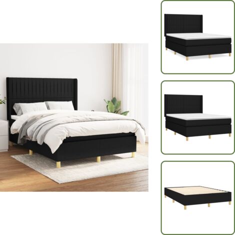 The Living Store Giroletto a Molle con Materasso Nero 140x190 cm in Tessuto - Materasso a molle