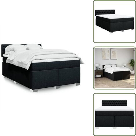 The Living Store Giroletto a Molle con Materasso Nero 140x190 cm in Tessuto - Materasso a molle insacchettate