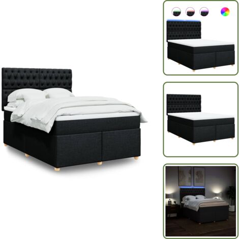 The Living Store Giroletto a Molle con Materasso Nero 140x190 cm in Tessuto - Materasso a molle insacchettate