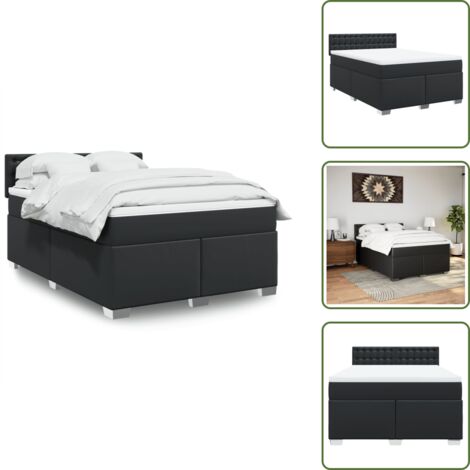 The Living Store Giroletto a Molle con Materasso Nero 160x200 cm in Similpelle - Materasso a molle insacchettate