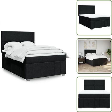 The Living Store Giroletto a Molle con Materasso Nero 160x200 cm in Tessuto - Materasso a molle insacchettate