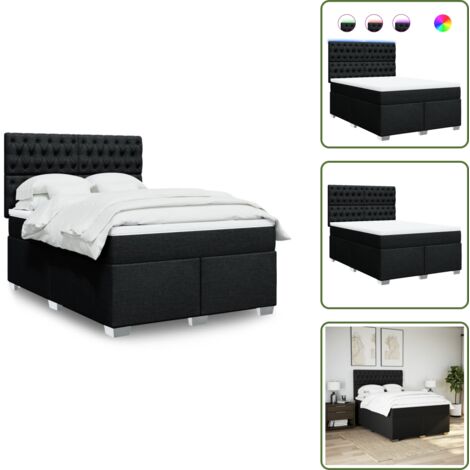 The Living Store Giroletto a Molle con Materasso Nero 160x200 cm in Tessuto - Materasso a molle insacchettate