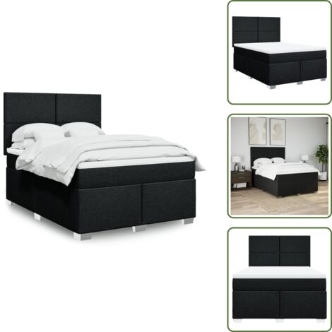 The Living Store Giroletto a Molle con Materasso Nero 160x200 cm in Tessuto - Materasso a molle insacchettate