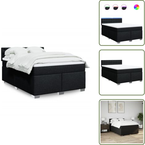 The Living Store Giroletto a Molle con Materasso Nero 160x200 cm in Tessuto - Materasso a molle insacchettate