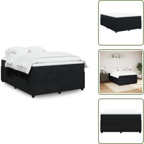 The Living Store Giroletto a Molle con Materasso Nero 160x200 cm in Velluto - Materasso a molle insacchettate