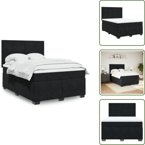 The Living Store Giroletto a Molle con Materasso Nero 160x200 cm in Velluto - Materasso a molle insacchettate