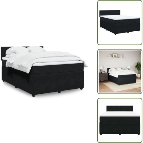 The Living Store Giroletto a Molle con Materasso Nero 160x200 cm in Velluto - Materasso a molle insacchettate