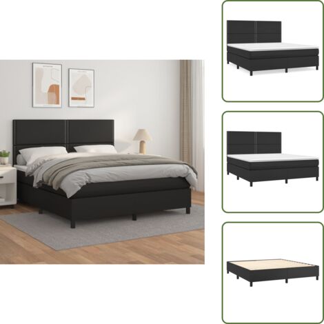 The Living Store Giroletto a Molle con Materasso Nero 180x200 cm in Similpelle - Materasso a molle