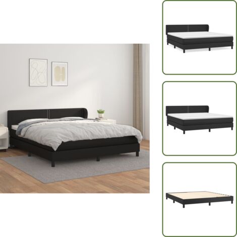 The Living Store Giroletto a Molle con Materasso Nero 180x200 cm in Similpelle - Materasso a molle