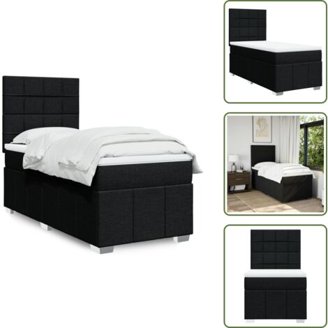 The Living Store Giroletto a Molle con Materasso Nero 80x200 cm inTessuto - Materasso a molle