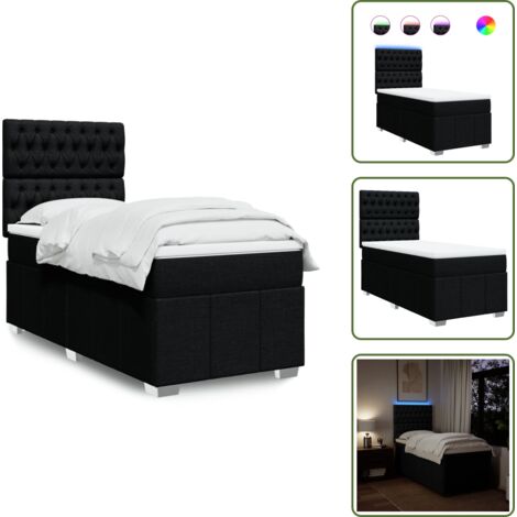 The Living Store Giroletto a Molle con Materasso Nero 90x190 cm in Tessuto - Materasso a molle insacchettate