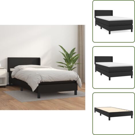 The Living Store Giroletto a Molle con Materasso Nero 90x200 cm in Similpelle - Materasso a molle