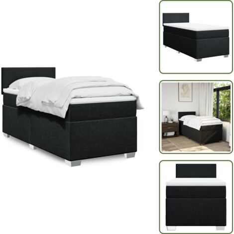 The Living Store Giroletto a Molle con Materasso Nero 90x200 cm in Tessuto - Materasso a molle insacchettate