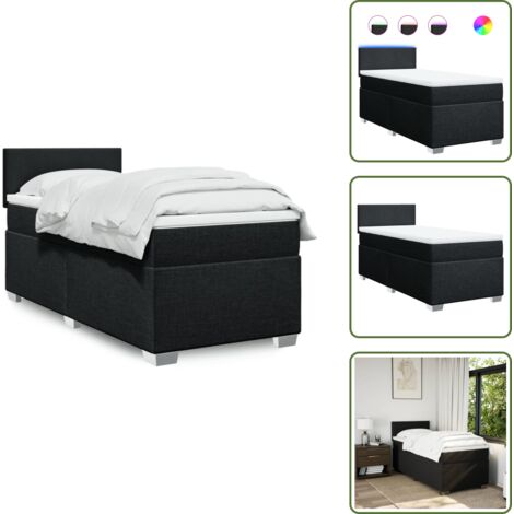 The Living Store Giroletto a Molle con Materasso Nero 90x200 cm in Tessuto - Materasso a molle insacchettate