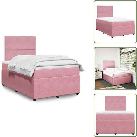 The Living Store Giroletto a Molle con Materasso Rosa 120x190 cm in Velluto - Materasso a molle insacchettate